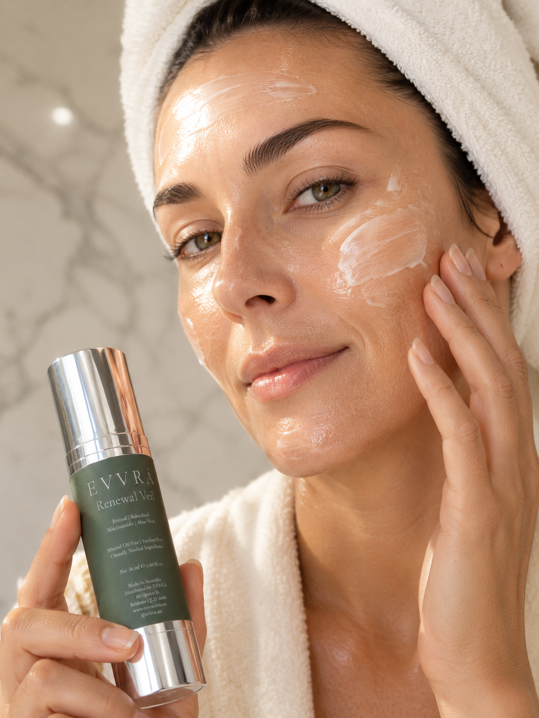 Renewal Veil night moisturiser jar with retinal and bakuchiol, EVVRÁ