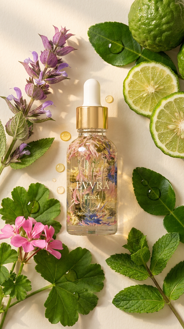 EVVRÁ Botanical Ritual Oil bottle, calming botanical blend for daily ritual