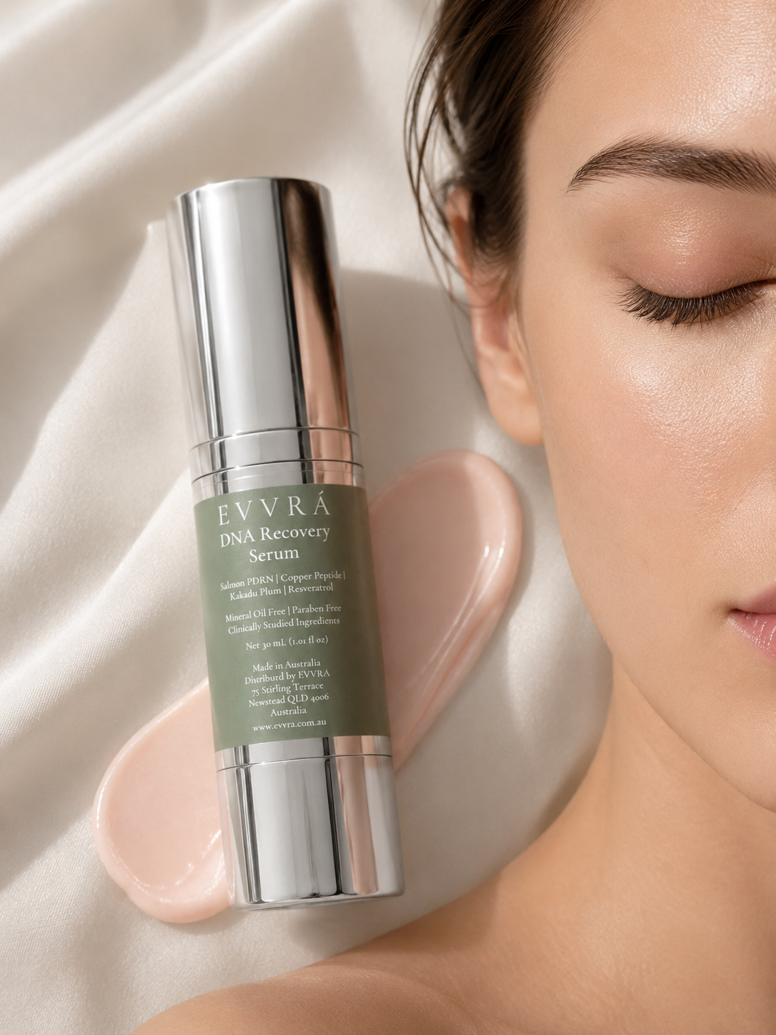 DNA Recovery Serum bottle with salmon PDRN and copper peptides, EVVRÁ
