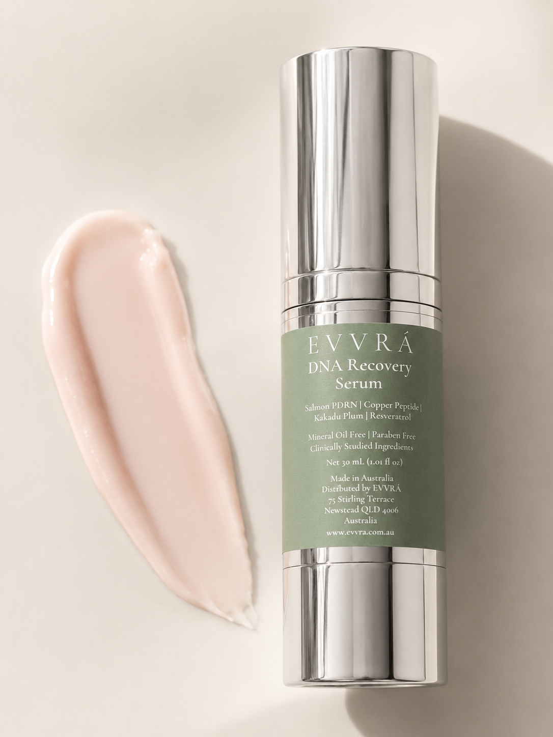DNA Recovery Serum bottle with salmon PDRN and copper peptides, EVVRÁ