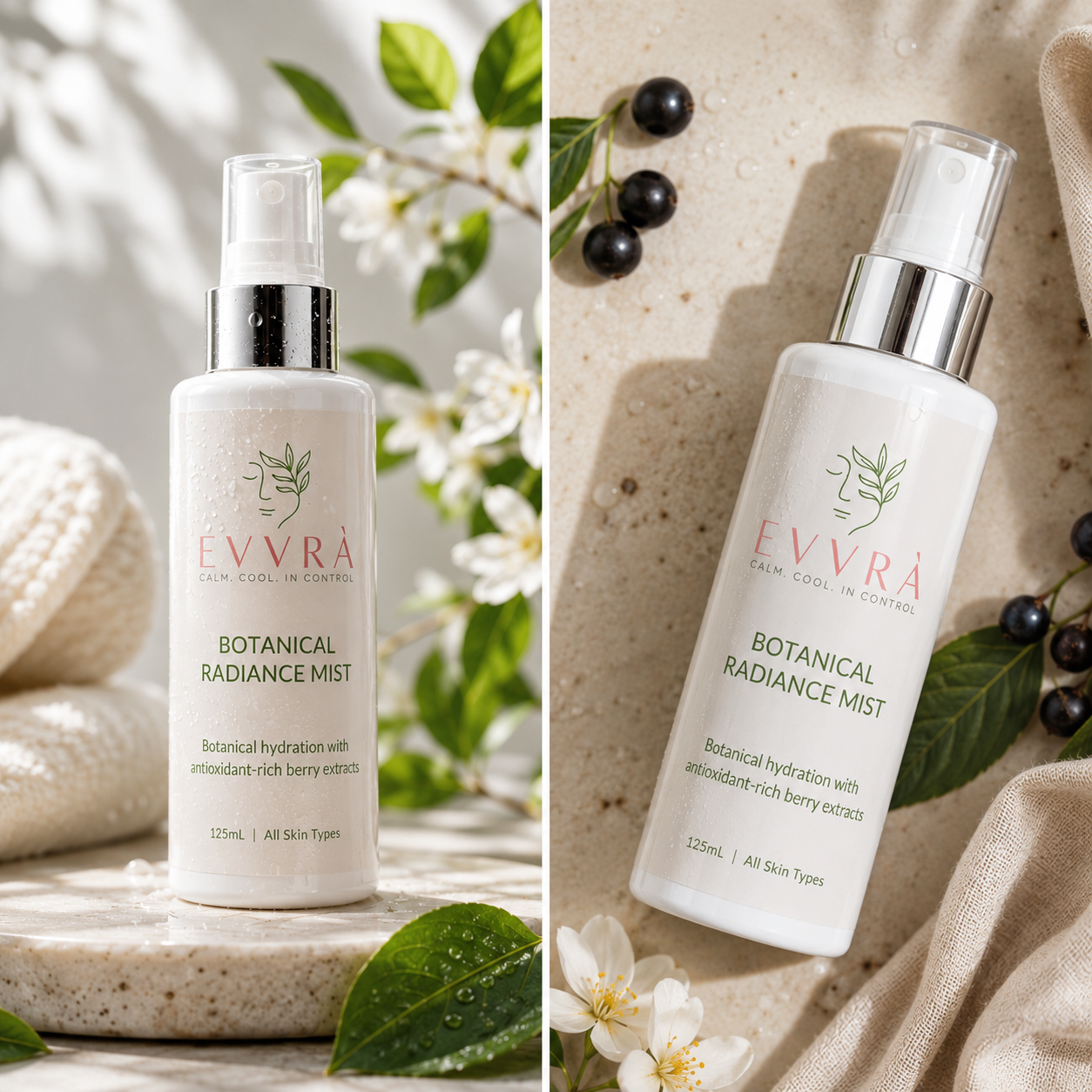 EVVRÁ Botanical Radiance Mist facial spray with aloe vera, goji berry and blueberry extracts