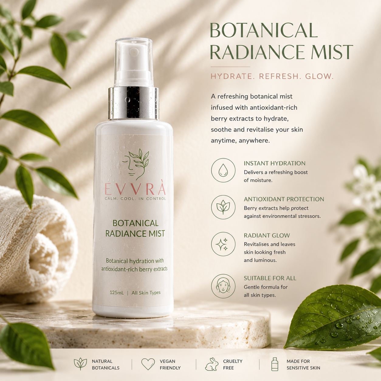 EVVRÁ Botanical Radiance Mist, hydrating antioxidant facial mist made in Australia