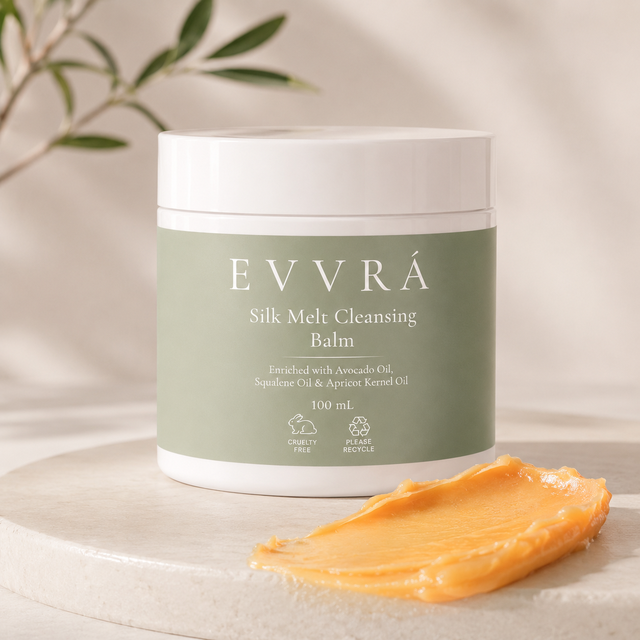 Silk Melt Cleansing Balm jar with avocado oil and squalane, EVVRÁ